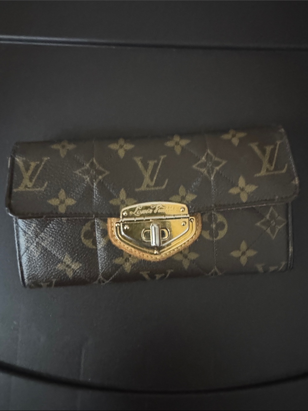 Louis Vuitton Brown Monogram Canvas quilted Wallet with Gold Hardware